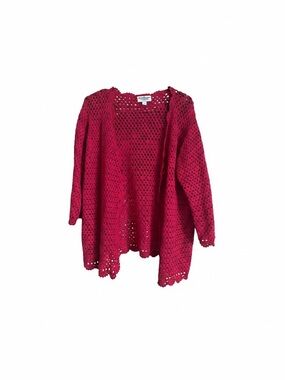 Norm Thompson Open-Weave Crochet Cardigan in Deep Red